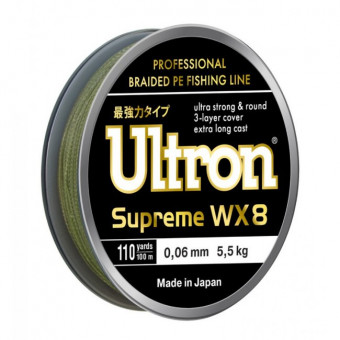 Шнур ULTRON WX 8 Supreme 0,09 мм, 7,0 кг, 137 м, хаки